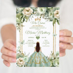 Sage Green & Ivory Floral Prinzessin Quinceañera Einladung<br><div class="desc">Sage Green & Elfenbeinflora Prinzessin Quinceañera Einladung Mis Quince 15 Anos,  16. Geburtstag Schmetterling.</div>