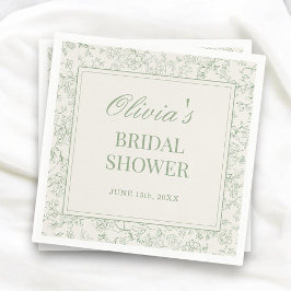 Sage Green Ivory French Floral Bridal Shower Serviette