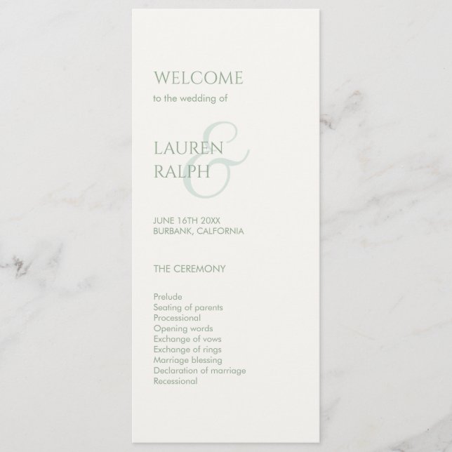 Sage Green Ivory Monogram Welcome Wedding Program Programm (Vorderseite)