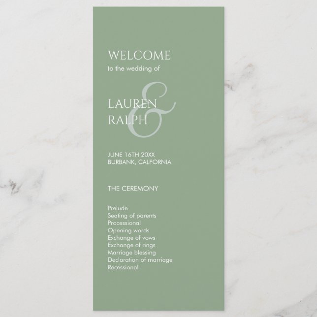 Sage Green Ivory Monogram Welcome Wedding Program Programm (Vorderseite)