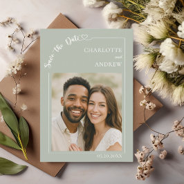 Sage Green Ivory photo wedding Save the Date