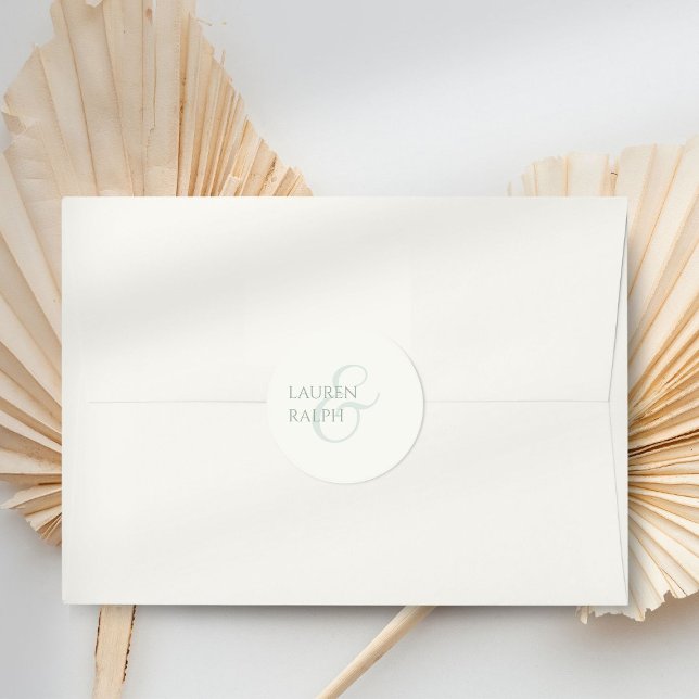 Sage Green & Ivory Script Wedding Runder Aufkleber (Von Creator hochgeladen)