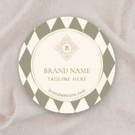 Sage Green Ivory Vintage Argyle Gold Accent Runder Aufkleber