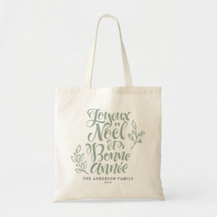 Sage Green Joyeux Noël und Bonne Année Script Tragetasche