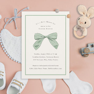 Sage Green Kariert Bow Elegant Baby Shower Einladung