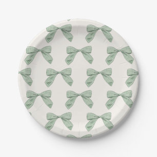 Sage Green Kariert Bow Elegant Boy Baby Showroom Pappteller