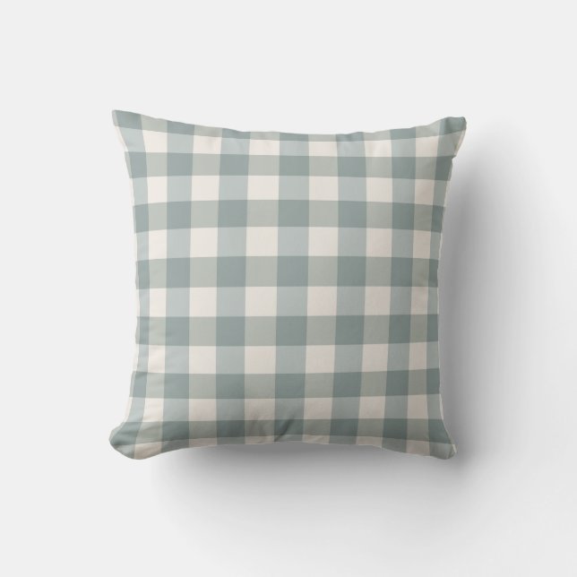 Sage Green Kariert Country Farm Gingham Simple Kissen (Vorderseite)