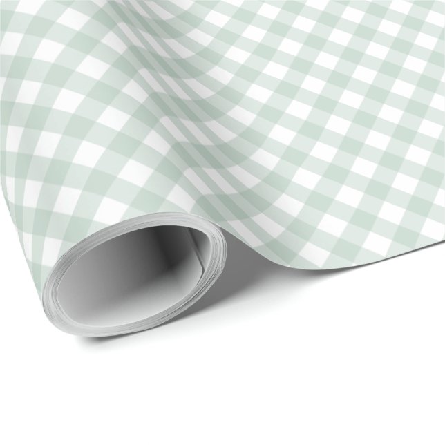 Sage green karierte Pastell Gingham Karos Geschenkpapier (Rolleneckpunkt)
