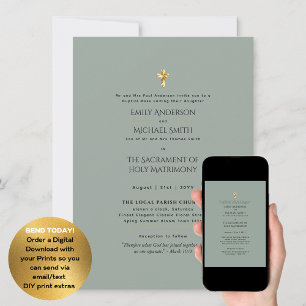Sage Green Katholic Nuptial Mass Wedding Einladung
