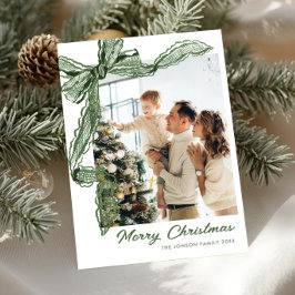 Sage Green Lace Christmas Bow Ribbon 2 Photo Feiertagskarte