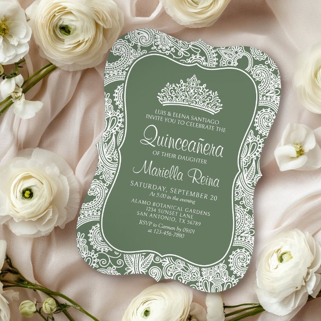 Sage Green Lace Quinceñera Einladung (Von Creator hochgeladen)