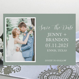 Sage Green Lässig Script Foto Romantisch Save The Date
