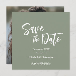Sage Green Lässig Script Foto Save the Date Einladung