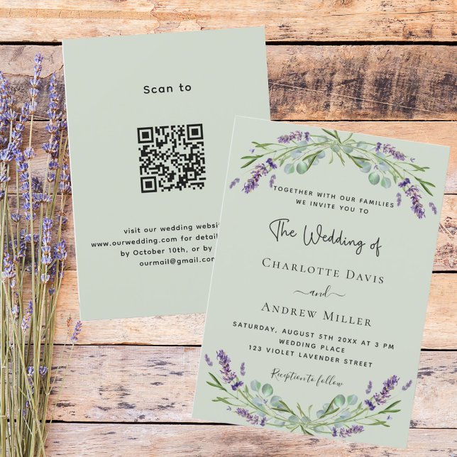Sage green Lavendel QR Code UAWG Luxus Hochzeit Einladung (Von Creator hochgeladen)