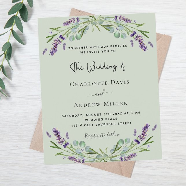 Sage Green Lavender Budget Hochzeitseinladung (Von Creator hochgeladen)