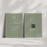 Sage Green Leaf Monogram QR Code Hochzeit Einladung<br><div class="desc">Elegant Salbei grün Blatt monogramm Hochzeit QR-Code Einladung.</div>