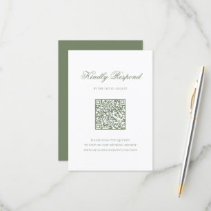 Sage Green Leaf Monogram Wappen QR Code Hochzeiten RSVP Karte