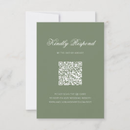 Sage Green Leaf Monogram Wappen QR Code Hochzeiten RSVP Karte