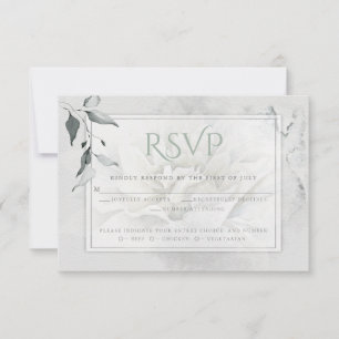 Sage Green Leafy Alabaster Dahlia Watercolor Wash RSVP Karte