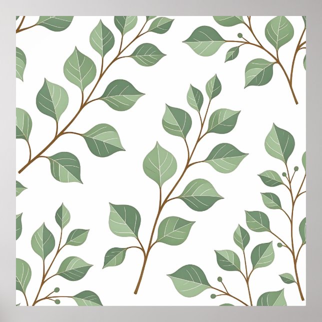 Sage Green Leafy Branches Botanical Watercolor  Poster (Vorne)