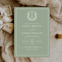 Sage Green Leafy Wappen Monogram Elegant Wedding