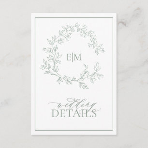 Sage Green Leafy Wappen Monogram Wedding Enclosure Begleitkarte