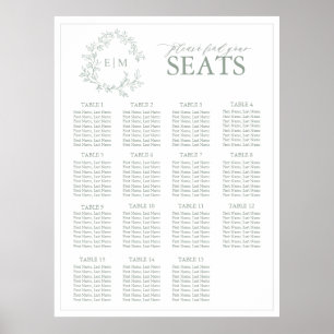 Sage Green Leafy Wappen Monogram Wedding Seating S Poster