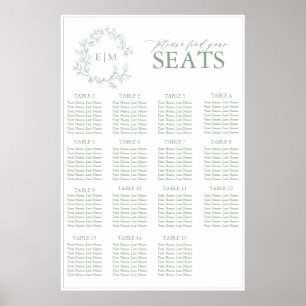 Sage Green Leafy Wappen Monogram Wedding Seating S Poster