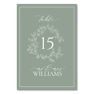 Sage Green Leafy Wappen Monogram Wedding Table Num Tischnummer