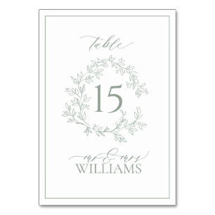 Sage Green Leafy Wappen Monogram Wedding Tischnummer