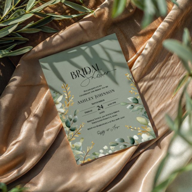 Sage Green Leaves Bridal Shower Invitation Einladung (Von Creator hochgeladen)