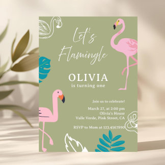 Sage Green Let’s Flamingle Flamingo Geburtstag Einladung