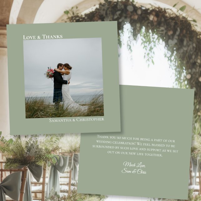 Sage Green Liebe & Danke Foto & Note Wedding (Front/Back)