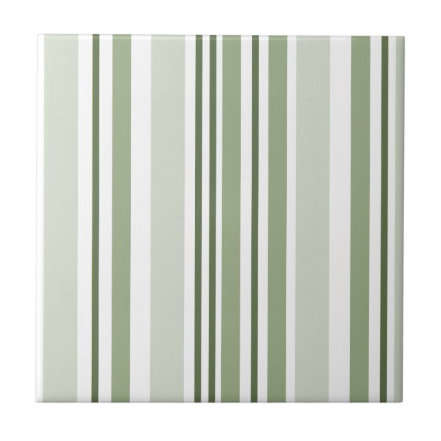 Sage Green (Light, Medium, Dark) and White Stripes Fliese (Vorderseite)