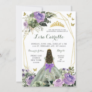 Sage Green Lila Lilac Bow Princess Quinceañera Einladung