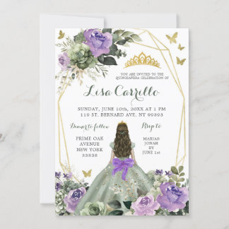 Sage Green Lila Lilac Bow Princess Quinceañera Einladung