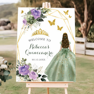 Sage Green Lila Princess Quinceañera Willkommen Poster