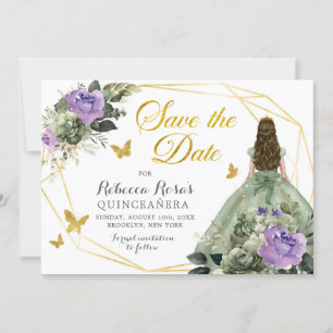 Sage Green Lila Quinceañera Save the Date Einladung