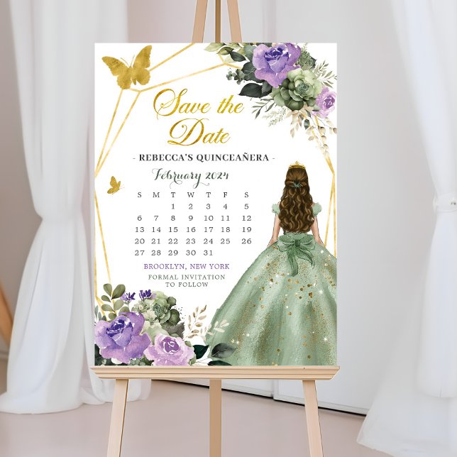 Sage Green Lilac 15 Años Save the Date Kalender Einladung (Von Creator hochgeladen)