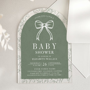 Sage Green Line Art Coquette Bogen Baby Shower Acryleinladungen