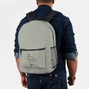 Sage Green Line Art Fuchs Kids personalisierter Bedruckter Rucksack