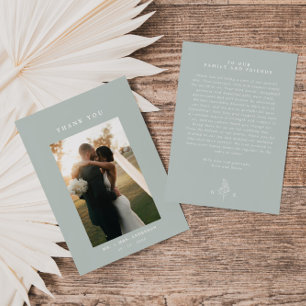 Sage Green Line Art Leaf Monogram Wedding Dankeskarte