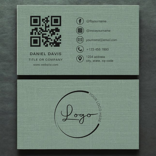 Sage Green Linen Company Logo QR Code  Visitenkarte (Von Creator hochgeladen)