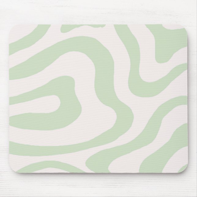 Sage Green Liquid Swirl Groovy Streifen Y2K Muster Mousepad (Vorne)