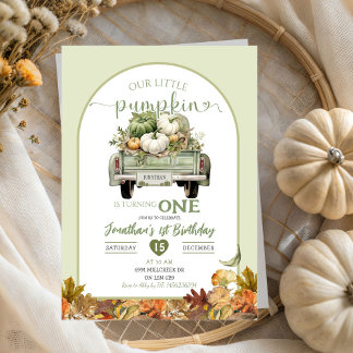 Sage Green Little Pumpkin Blätter Boy Birthday Einladung