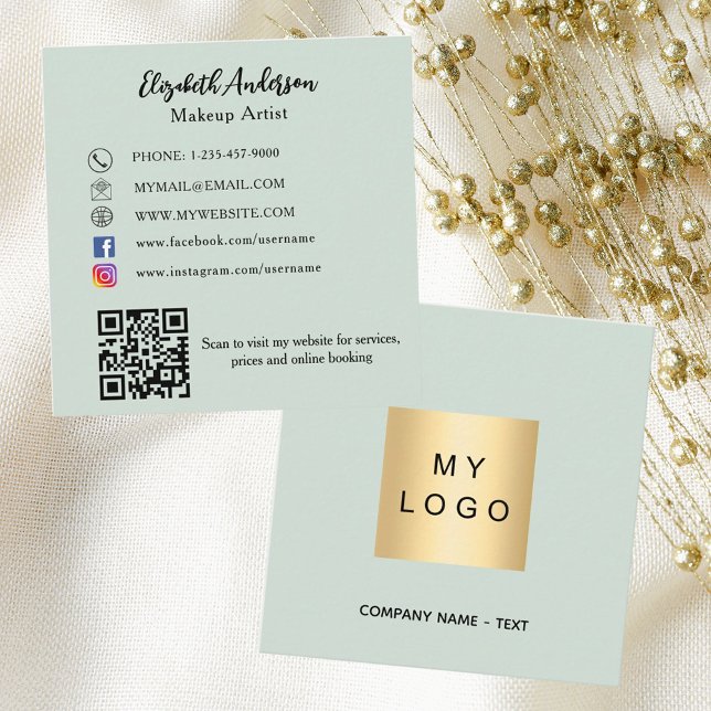 Sage Green Logo QR Code Social Media Quadratische Visitenkarte (Von Creator hochgeladen)
