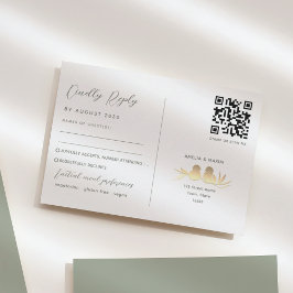 Sage Green Lovebirds Wedding QR RSVP Karte