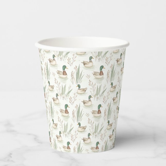 Sage Green Lucky Duck Birthday Party Paper Cups Pappbecher (Vorderseite)