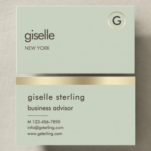 Sage Green Luxe Imitats Gold Foil Monogram Visitenkarte