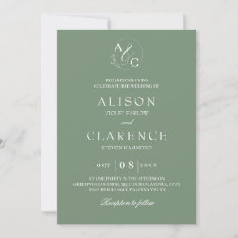 Sage Green Luxury Monogram Wedding Einladung